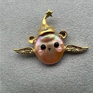 Gold Winged Bear Pendant with Star Hat